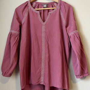 Bass Pro Shop rayon Fall purple Plum peplum peasant blouse boho chic southwest